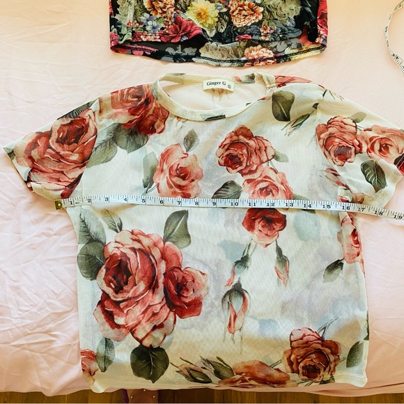 Lot Ginger G Cottagecore Romantic Sheer Floral Mesh Crop Tshirts - Picture 9 of 13